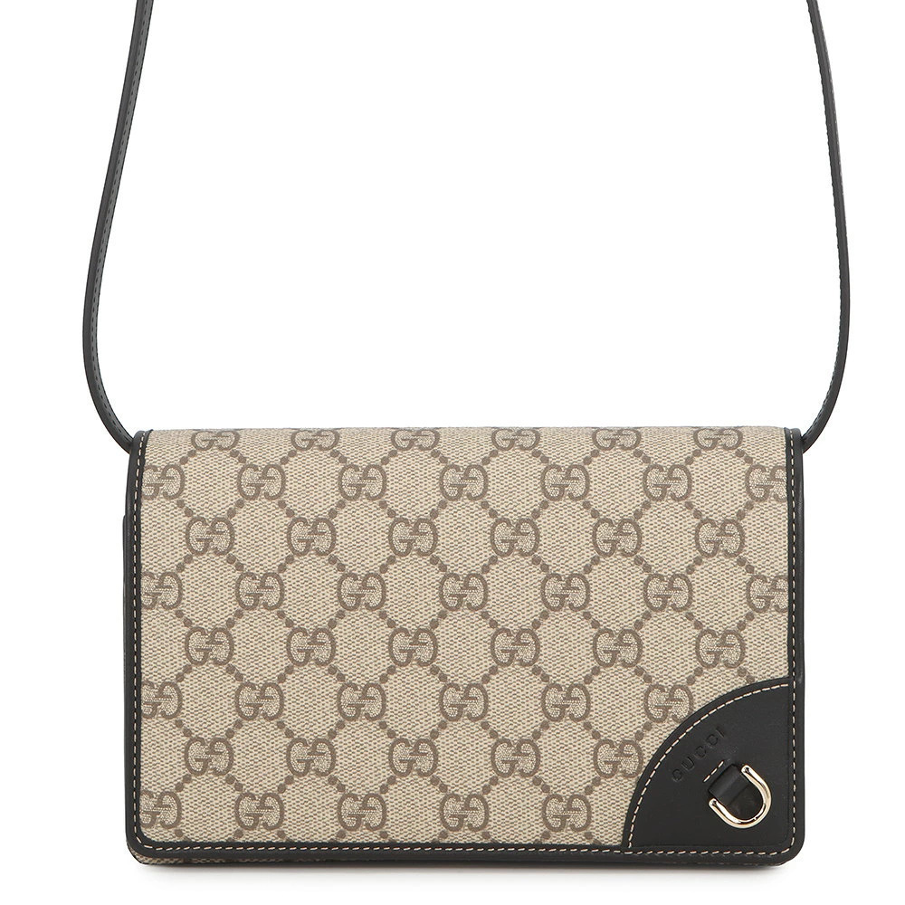 Gucci Shoulder Wallet GG Emblem Leather Bag Beige Brown